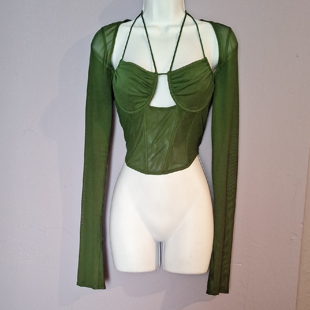 Fashion Nova Forest Green Cut-Out Bodysuit